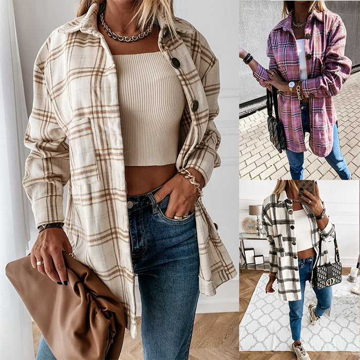 Damen Bluse Jacke Kariert mit Knöpfen Modern - BerlinGlamour