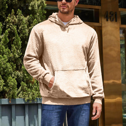 Herren Fleece Hoodie Kuschelig Mit Kängurutasche Grau