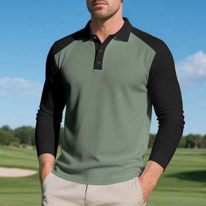 Herren Poloshirt Langarm atmungsaktiv Kontrastärmel Trend