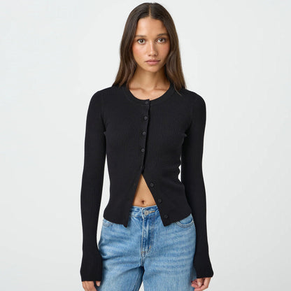 Damen Strickjacke Figurbetont Langärmlig Knöpfe