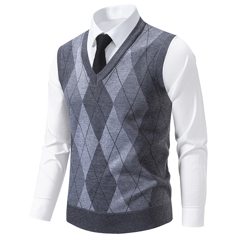 Herren Pullover V-Ausschnitt Klassisches Rautenmuster Modern
