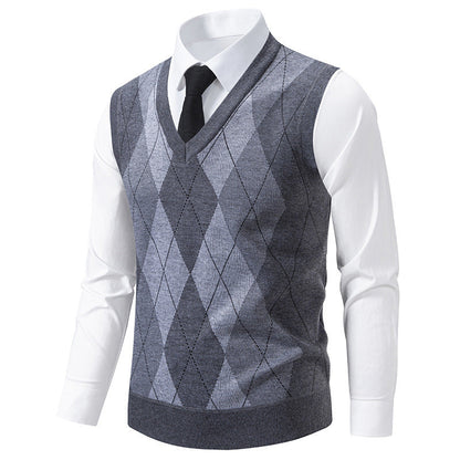 Herren Pullover V-Ausschnitt Klassisches Rautenmuster Modern