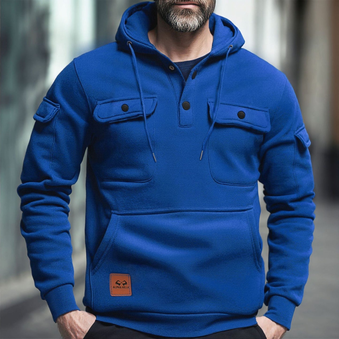 Herren Fleece Hoodie Warm mit Brusttasche Modern