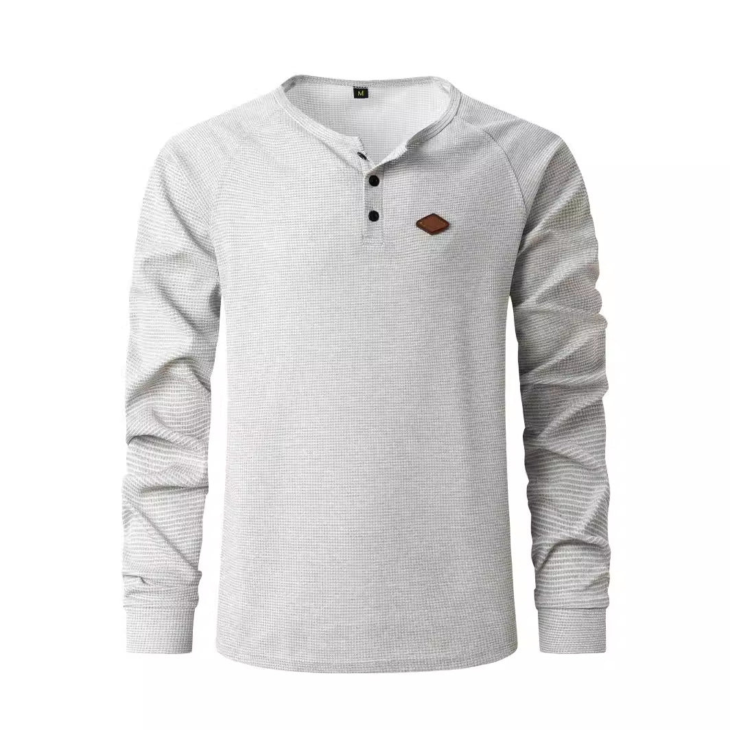 Herren Langarmshirt Strukturiert Knopfdetails Modern