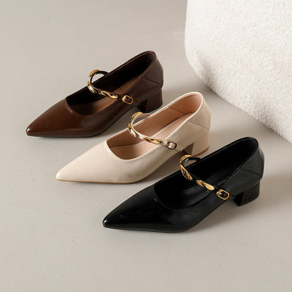 Damen Pumps Hochzeitsschuhe Glänzend mit Kette Elegante Blockabsatz - BerlinGlamour