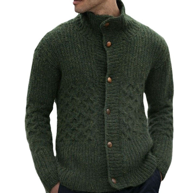 Herren Strickjacke Zopfmuster Stehkragen Modern