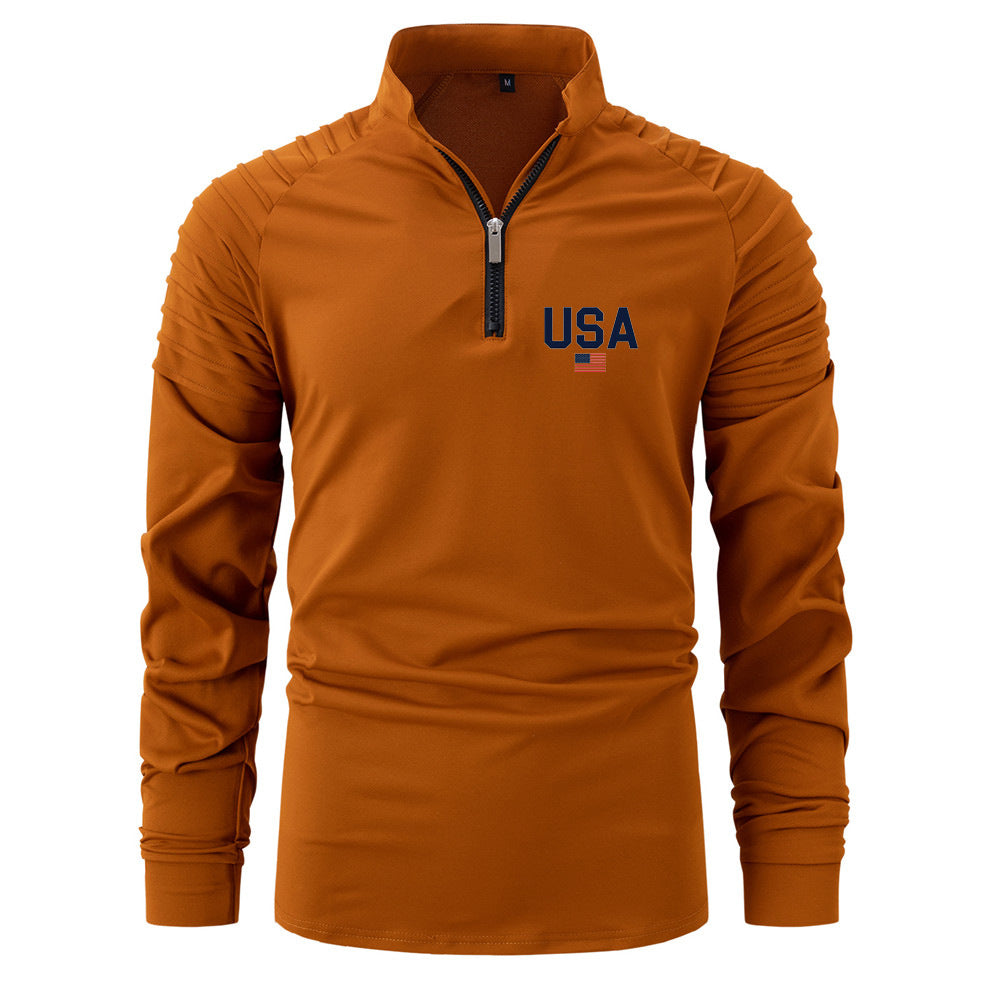 Herren Pullover Funktionsshirt Stehkragen Ripp Ärmel Sportlich