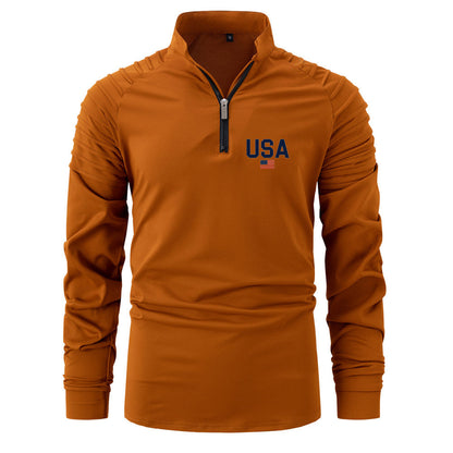 Herren Pullover Funktionsshirt Stehkragen Ripp Ärmel Sportlich