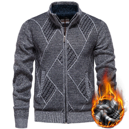 Herren Strickjacke Modern Stehkragen Zopfmuster - BerlinGlamour
