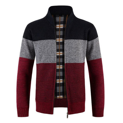 Herren Strickjacke Modern Karo Muster Zipper Schluss