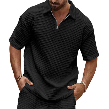 Herren T-Shirt Kurzarm Strukturiert Moderner Kragen