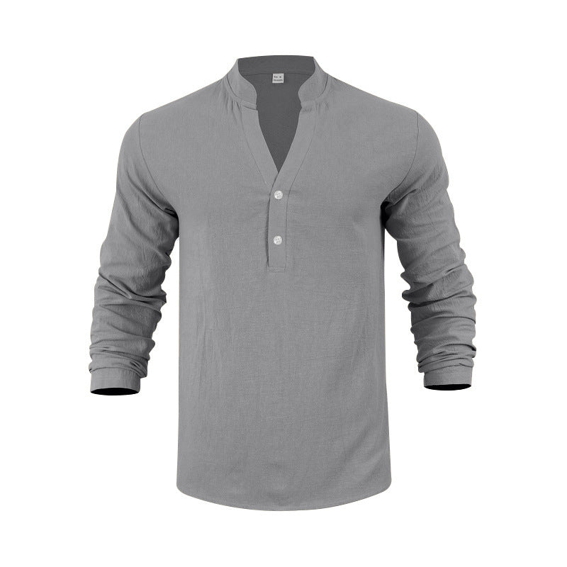 Herren Langarm-Shirt Weich Baumwolle Knopfleiste Casual