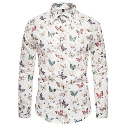 Herren Hemd Langarm mit Schmetterlingsmuster Baumwolle Modern