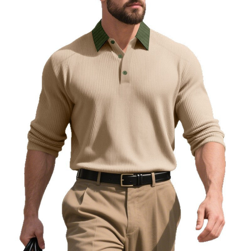 Herren Poloshirt Langarm Modern mit Knopfverschluss
