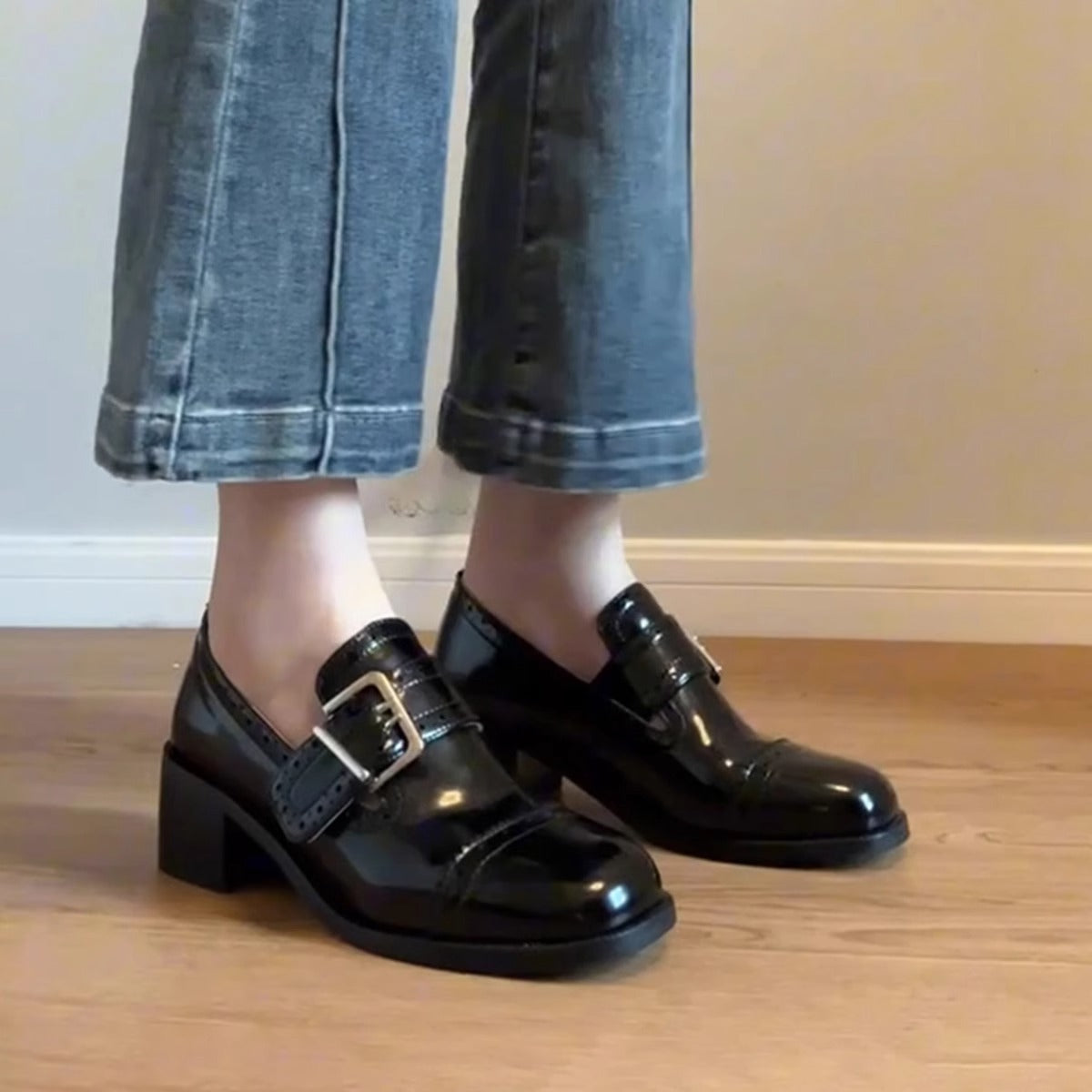 Damen Schnürschuhe Elegant Schnalle Detail Schwarz