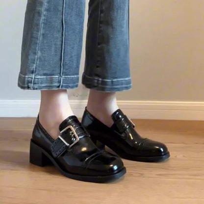 Damen Schnürschuhe Elegant Schnalle Detail Schwarz