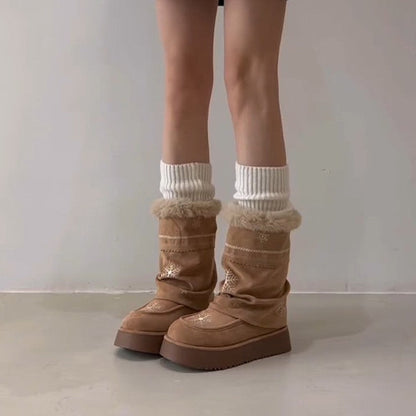 Damen Winterstiefel Warm Flauschig Schneeflocken Design