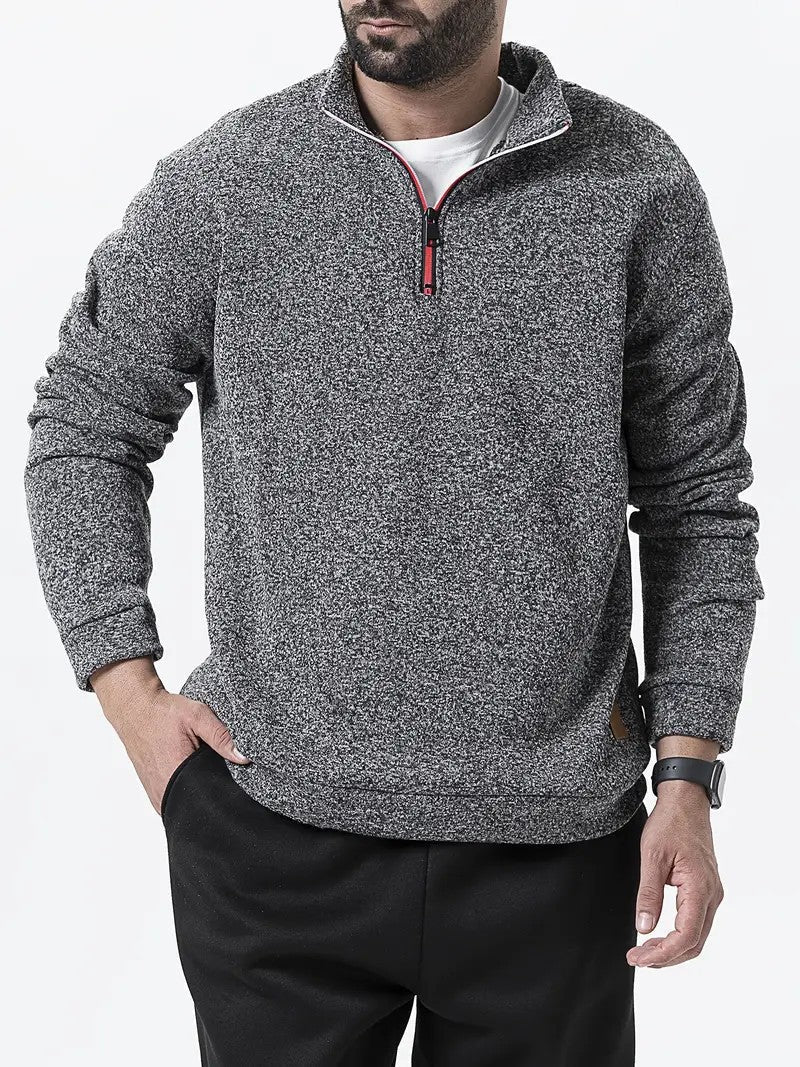 Herren Pullover Stehkragen Reißverschluss Strukturiert Modern