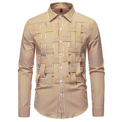 Herren Langarmhemd Streifenmuster Modern Slim Fit