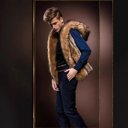 Herren Kunstpelz-Weste Elegante Luxus Weste mit Tiefer Kragen