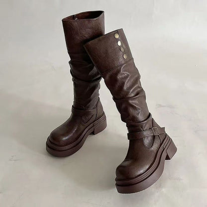Damen Stiefel Leder Elegant Riemen Schwarz