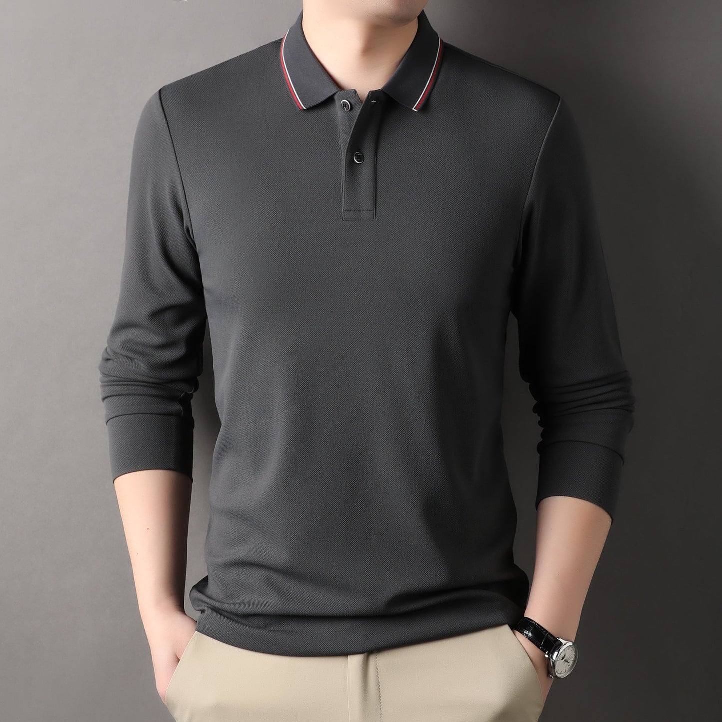 Herren Polo Langarm Moderner Kragen Stylisch Elegant