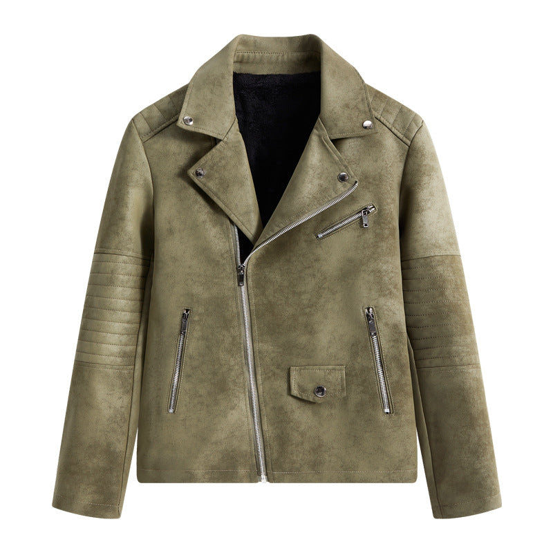 Herren Lederjacke Biker Style Reißverschluss Taschen Schwarz