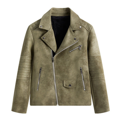 Herren Lederjacke Biker Style Reißverschluss Taschen Schwarz