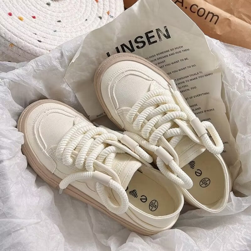 Damen Sneaker Bequem Canvas Sohle Dick Mode