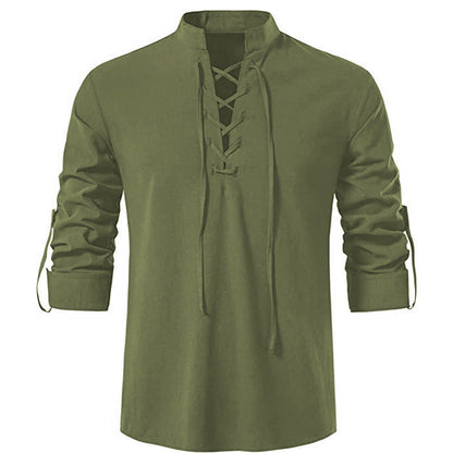 Herren Langarmhemd Modern Schnürfront Baumwolle