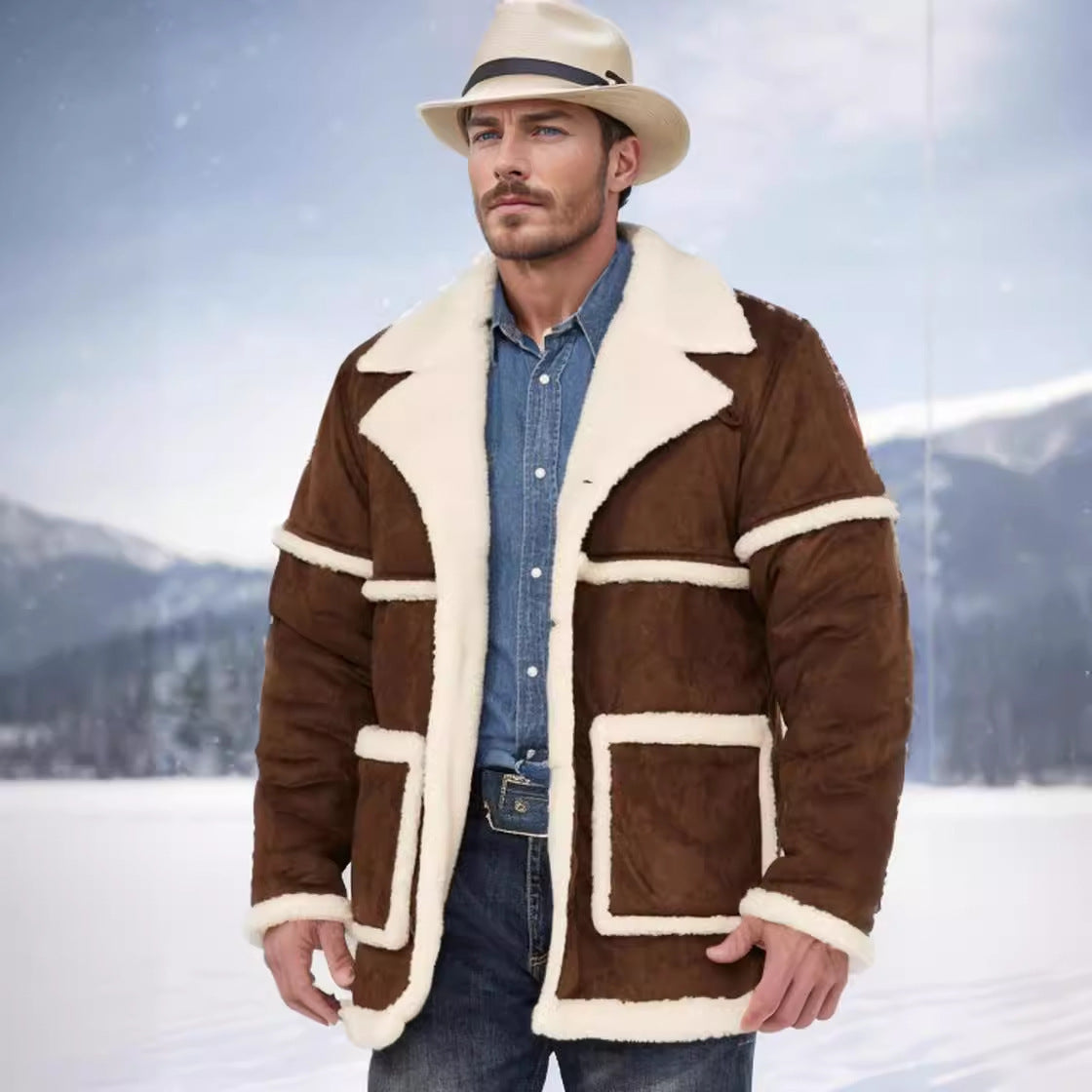 Herren Lammfelljacke Breites Revers Warm - BerlinGlamour