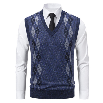 Herren Pullover V-Ausschnitt Argyle Muster Modern