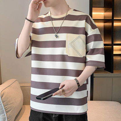 Herren T-Shirt Gestreift mit Tasche Casual Berlin Style