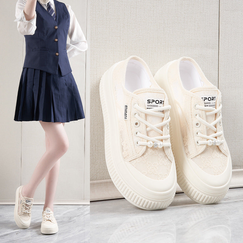 Damen Sneaker Bequem Spitze Modern Weiß - BerlinGlamour