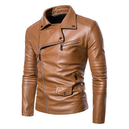 Leder Bikerjacke Herren Asymmetrisch Mit Taschen Schwarz
