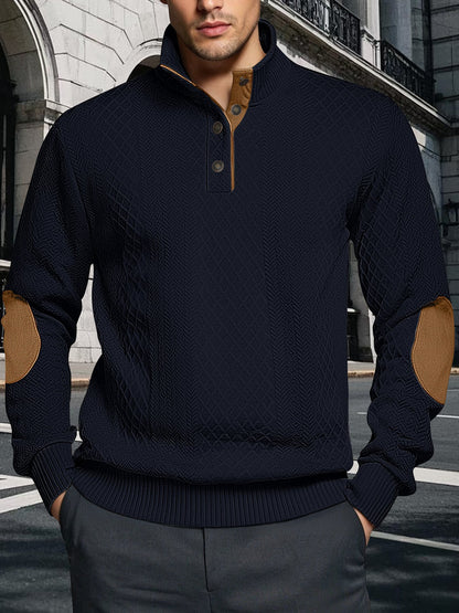 Herren Strickpullover Strukturiert Leder Patches Modern