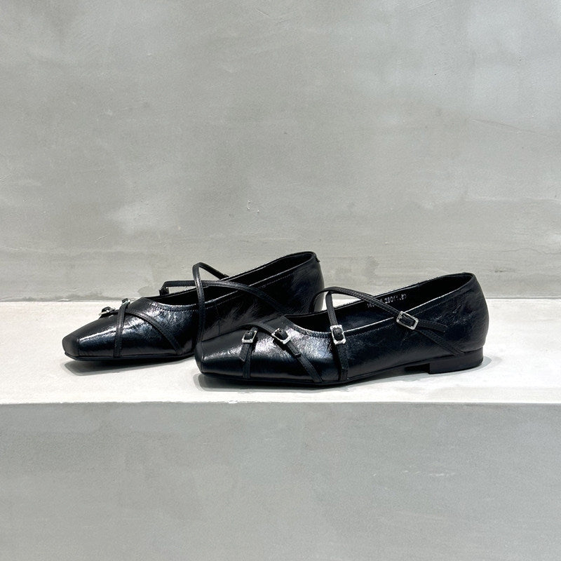 Damen Ballerinas Elegant mit Riemchen und Schnallen Modisch