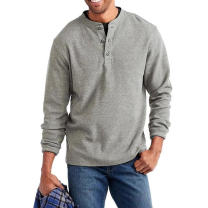 ein möglicher Titel: Herren Langärmliges Henley-Shirt mit Knopfleiste und strukturierter Oberfläche BerlinGlamour