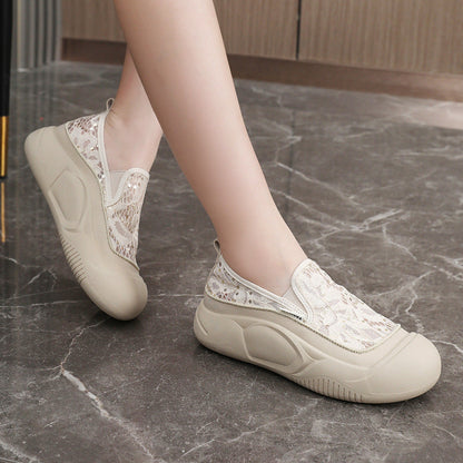 Damen Sneaker Bequem Spitze Elastisch Schnell Verschluss