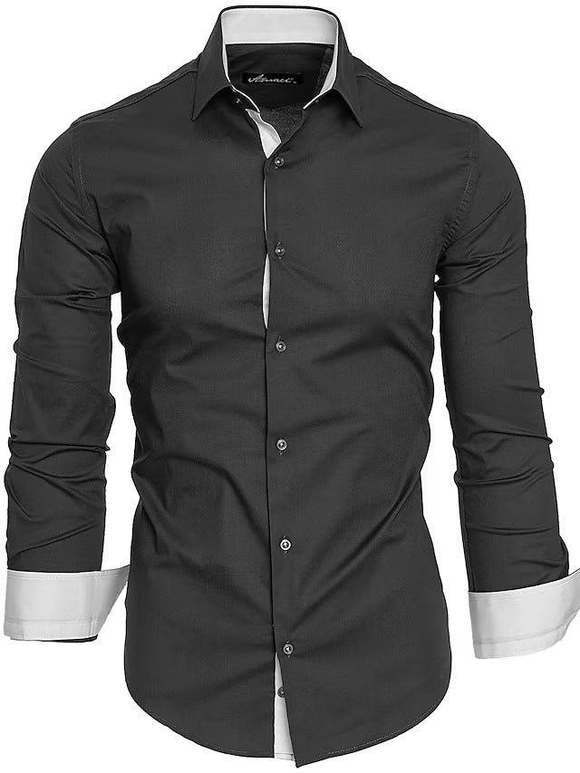 Herren Langarmhemd Elegant Kontrast Akzente Modern