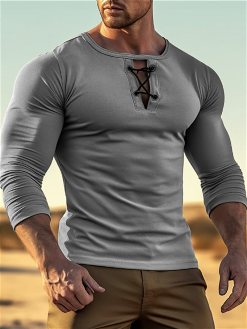 Herren Langarmshirt mit Schnürverschluss Modern Style