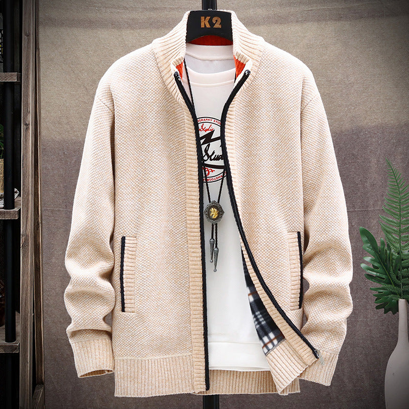 Herren Strickjacke Stehkragen Taschen Elegante Winterjacke
