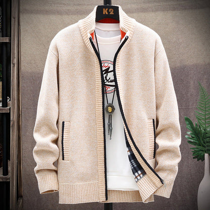 Herren Strickjacke Stehkragen Taschen Elegante Winterjacke