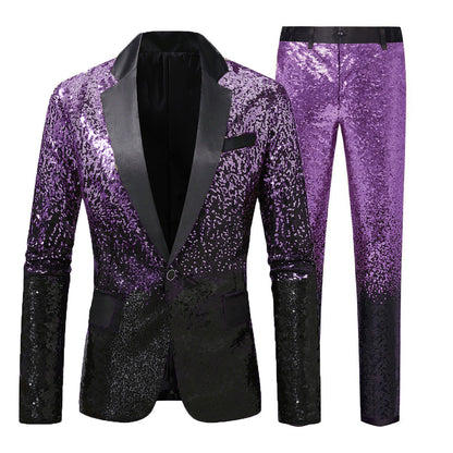 Herren Anzug Pailletten Glitzernd Elegant Schwarz