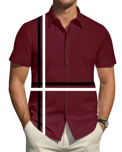 Herren Kurzarmhemd Elegantes Linienmuster Modern Slim Fit