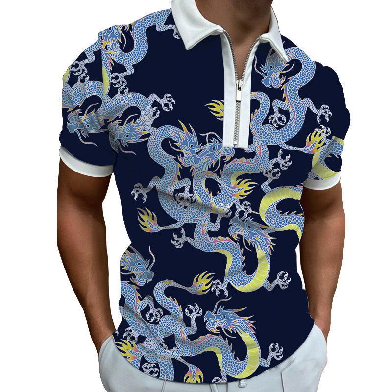 Herren Poloshirt Modern Grafisches Muster Reißverschluss