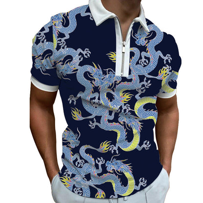 Herren Poloshirt Modern Grafisches Muster Reißverschluss