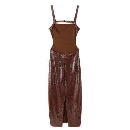 Elegantes Damen Maxikleid mit Pailetten und Trägerlos Design