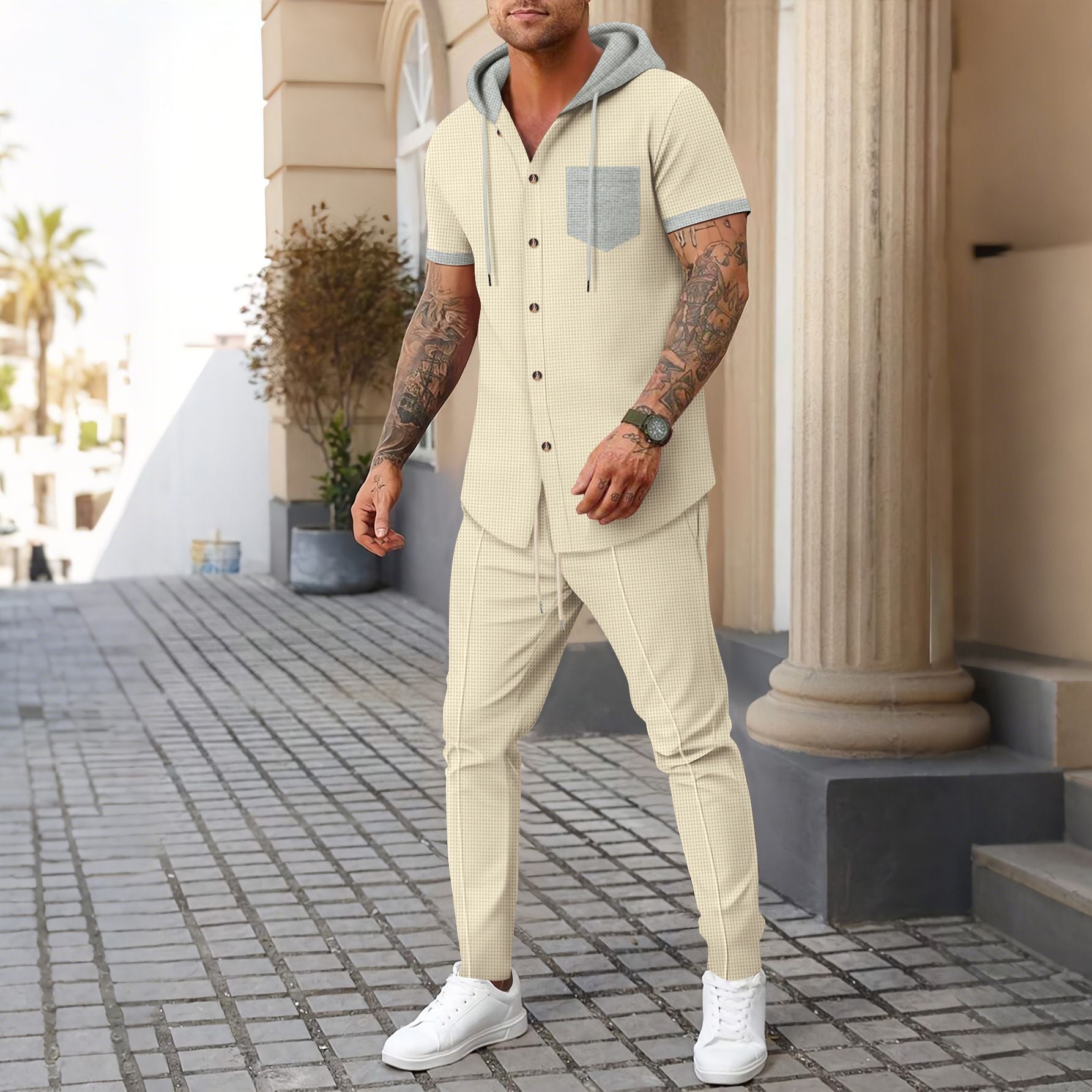 Herren Freizeitanzug Kurzarmhemd Jogginghose Casual - BerlinGlamour