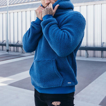 Herren Fleece Hoodie Kängurutasche Hochkragen Warm